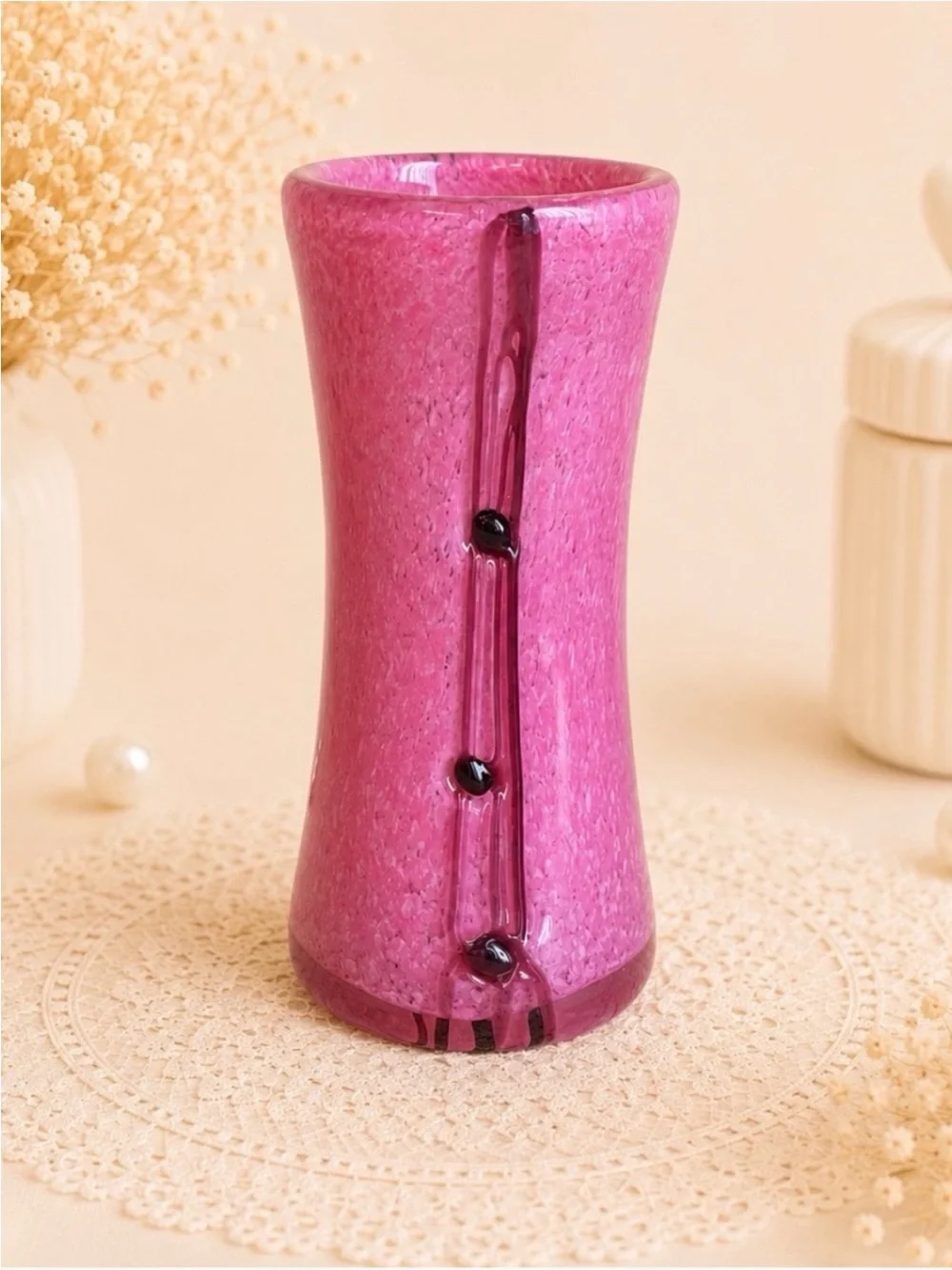 Hand-blown pink art glass vase